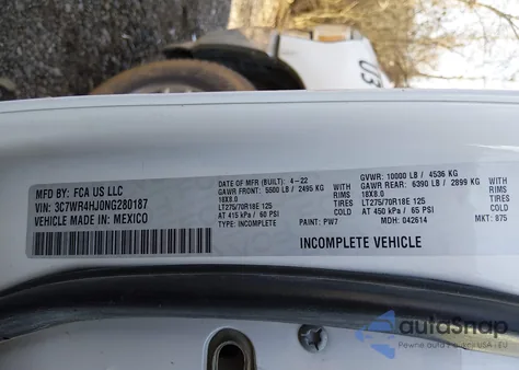 2022 Ram 2500 Tradesman 4X2 8' Box из США, поврежденный, VIN 3C7WR4HJ0NG280187